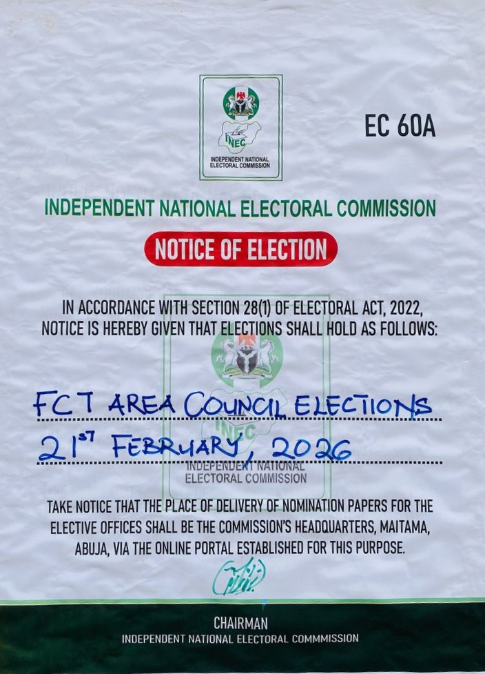 NOTICE OF 2026 FEDERAL CAPITAL TERRITORY (FCT) AREA COUNCIL ELECTION